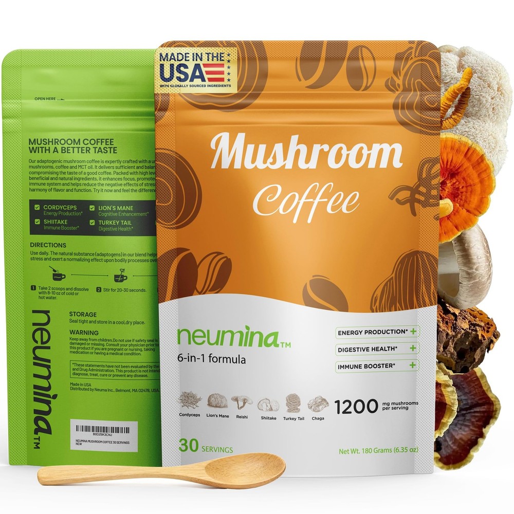 Mushroom Coffee 6-in-1 Blend 1200mg, 180g with Cordyceps, Lion’s Mane – Energy