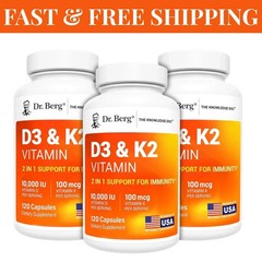 3 PACK-Dr. Berg’s D3 & K2 Vitamin, 10,000 IU, 100 mcg per serving, 120 Capsules