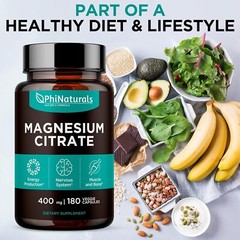 Magnesium Citrate Capsules 400mg 180 Count Nervous System Support