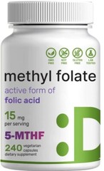 Methyl Folate, 15mg, 240 Veg Caps L-Methylfolate/Folate 25,000mcg non GMO
