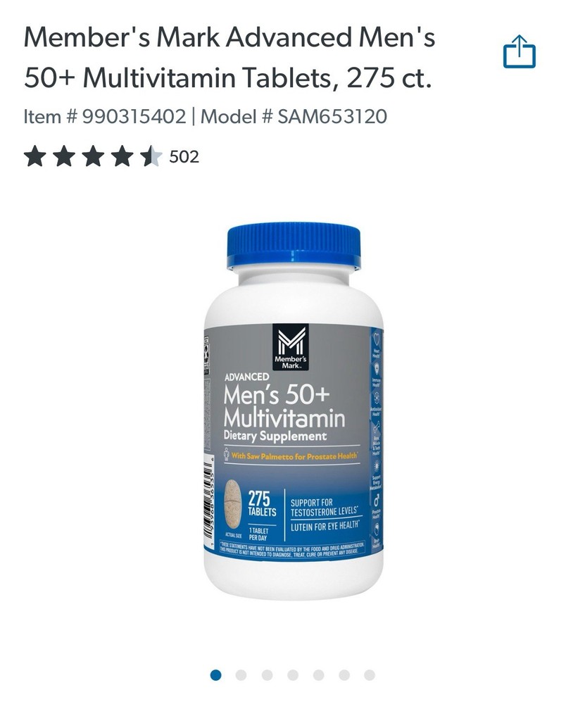 Member’s Mark Advanced Men’s 50+ Multivitamin Tablets, 275 Count