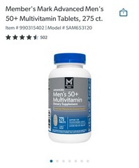 Member’s Mark Advanced Men’s 50+ Multivitamin Tablets, 275 Count
