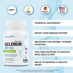 Puregen Labs Selenium 200 mcg Essential Mineral, Antioxidant – 500 Tablets