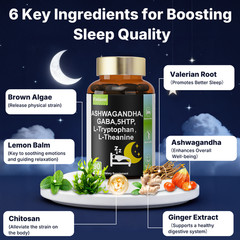 Fmlave Fall Asleep Faster, Sleep Aid Supplement, Ashwagandha GABA 5-HTP 90 Caps