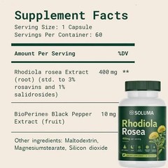 2 Set Soluma Rhodiola Rosea, 400mg Per Serving With Bioperine, 60 Capsules