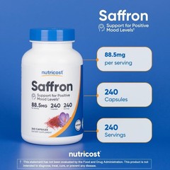 Nutricost Saffron Extract 88.5mg 240 Capsules Veggie Caps Non GMO Gluten Free
