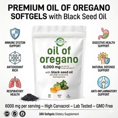 2 Pack Oil of Oregano 6000mg Black Seed Oil 600 Softgels Immune Digestive Carvac