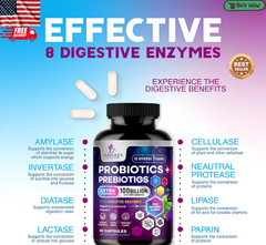 Probiotics Prebiotics 100 Billion CFU 10 Strains Immune Digestive Gas Relief
