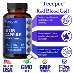 Iron Supplement 20mg – Iron Deficiency Anemia – Blood Tonic – 120 Capsules
