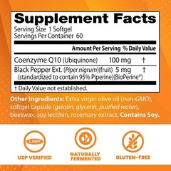Naturally Fermented CoQ10 with BioPerine – Gluten-Free Energy Boost, 60 Softgels