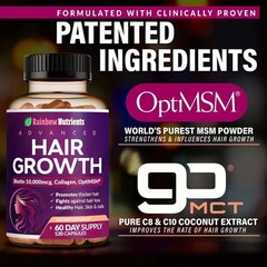 NEW Rainbow Nutrients ADVANCED Hair Growth Vitamins – Biotin 10,000mcg, Collagen