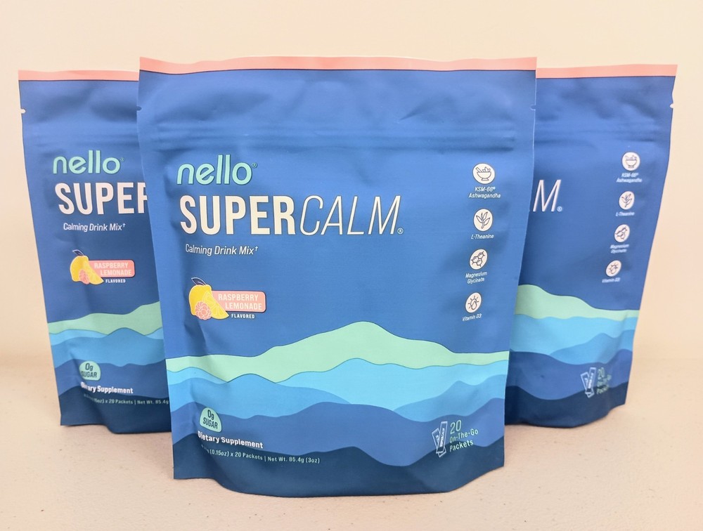 New 3 Pack Nello Supercalm Super Calm Drink Mix Raspberry Lemonade BB 02/2027