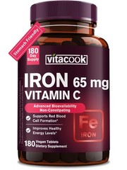 Iron Supplement for Women Men, High Potency Iron 65mg with Vitamin C 250mg, S…