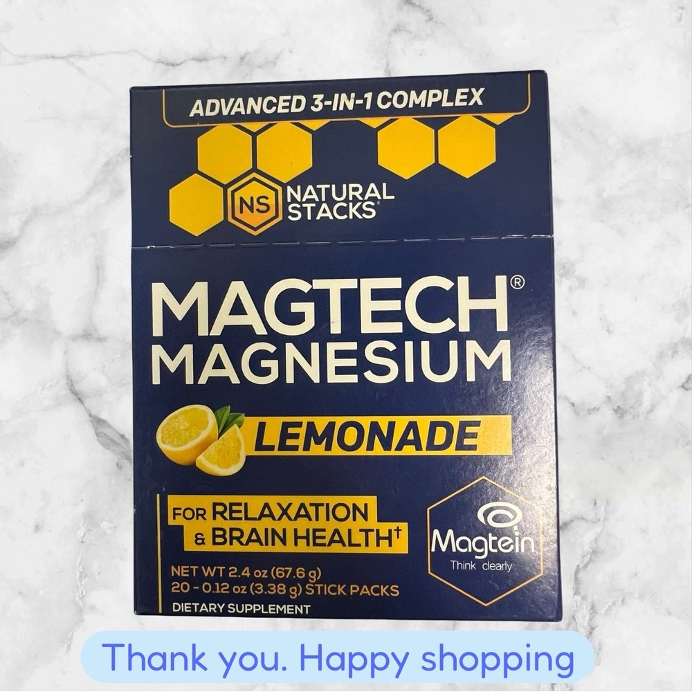 Natural Stacks Magtech Magnesium 200mg Lemonade Stick Packs 20 Powder NEW SHIP