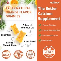Nextdia Turmeric Calcium Gummies Sugar-Free Vitamin D3 K2 B12 Zinc 120 Ct