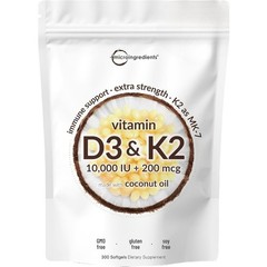 Micro Ingredients Vitamin D3 10000 IU + K2 MK7 Coconut Oil Softgels Supplement