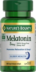 Nature’s Bounty Melatonin, 100% Drug Free Sleep Aid, 90 Count (Pack of 1)