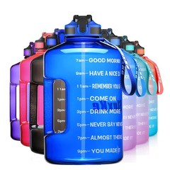SLUXKE Gallon Water Bottle Jug with Time Marker BPA Free, 128 Ounces, Blue