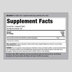 Boron Supplement | 3mg | 300 Tablets | Triple Action Complex | by Piping Rock