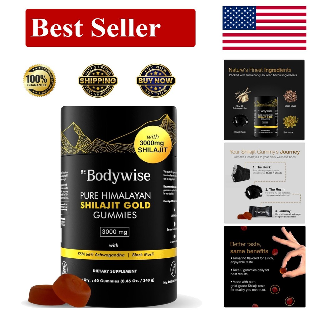 Pure Himalayan Shilajit Gummies Gold with Ashwagandha – 60 Gummies