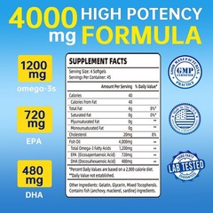 Omega 3 Fish Oil 3000mg 240 CT – 1440mg EPA, 960mg DHA, Heart & Brain Support