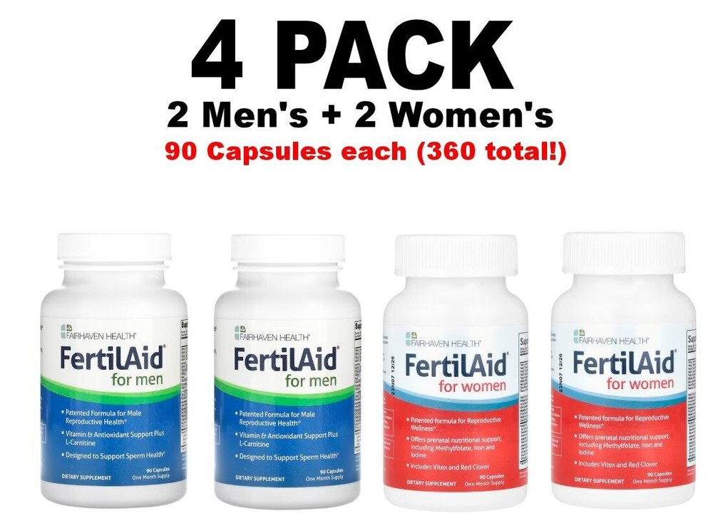 Fairhaven Health, FertilAid for Men + Women, 4 PACK, 90 Capsules each, 360 total