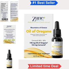 Oregano Oil 164mg Carvacrol per Serving Greek Undiluted Liquid Drops 15ml