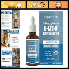 Organic Methyl Folate 1000mcg + Methyl B12 – Liquid Sublingual, Berry Flavor, 30