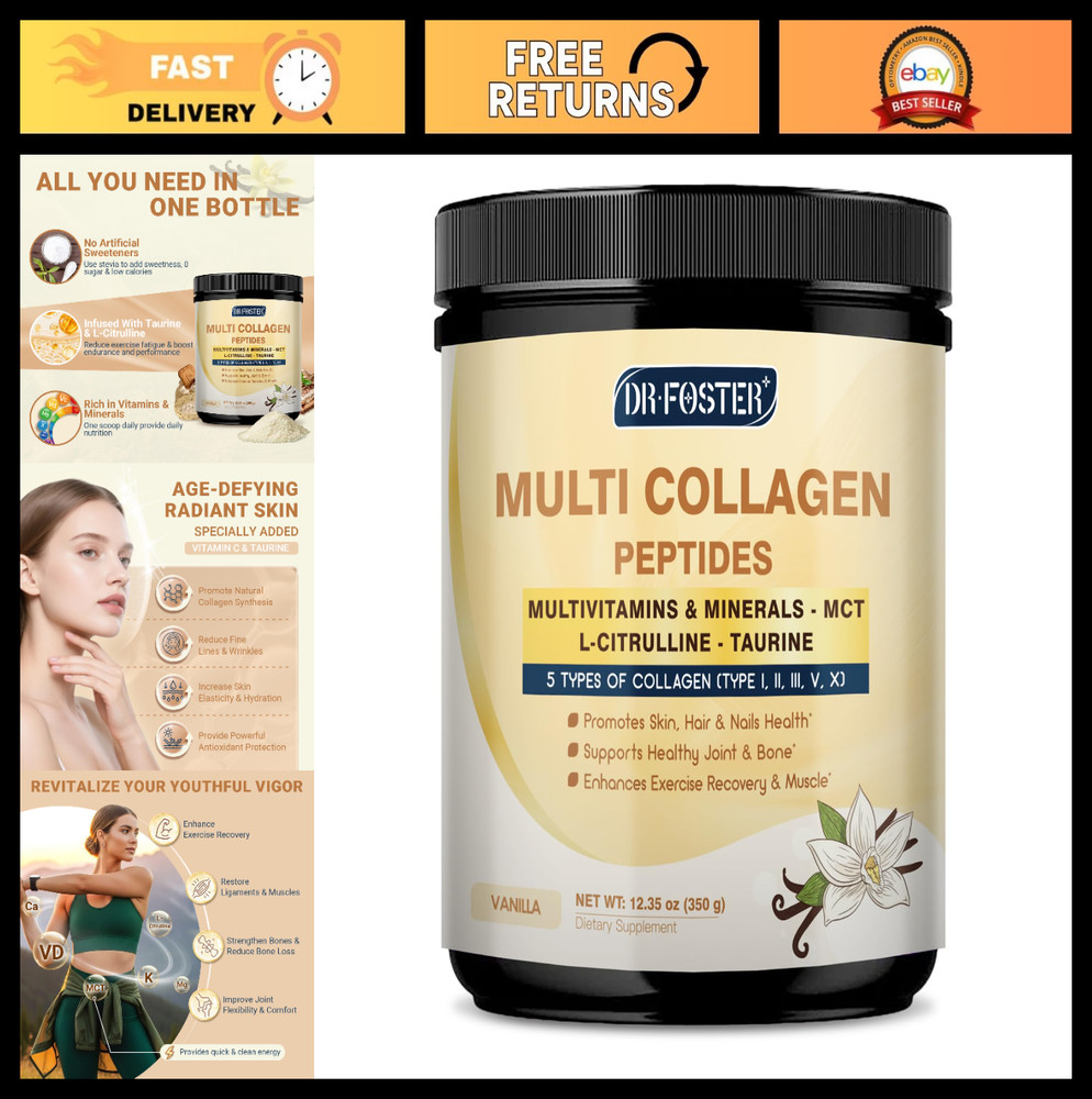 Multi Collagen Peptides Powder – Vanilla, 35 Servings, Type I, II, III, V, X – S