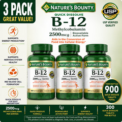 3-Pack Nature’s Bounty Vitamin B-12 2500 mcg, 300 Quick Dissolve Tablets