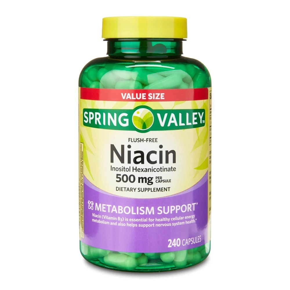 Spring Valley Niacin Metabolism Support Dietary Supplement Capsules, 500 mg, 240