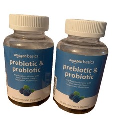 (2) Amazon Basics Prebiotic & Probiotic Blue Raspberry 50 Gummies Each 11/2026