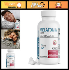 Melatonin 10mg Fast Dissolve Cherry Tablets – Vegetarian Chewable Lozenges, 360