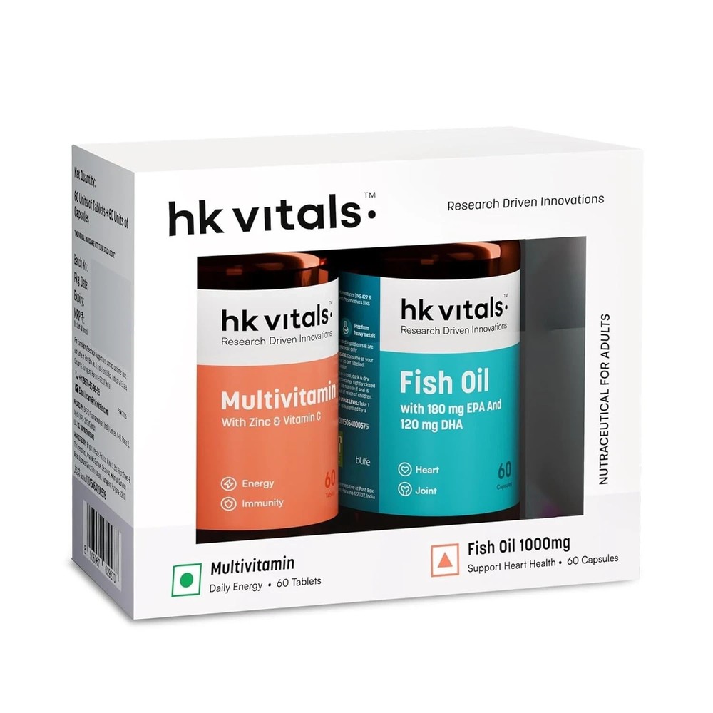 HK Vitals Fish Oil and Multivitamin (60 Tablets Each) Combo Pack | 1000mg Omega