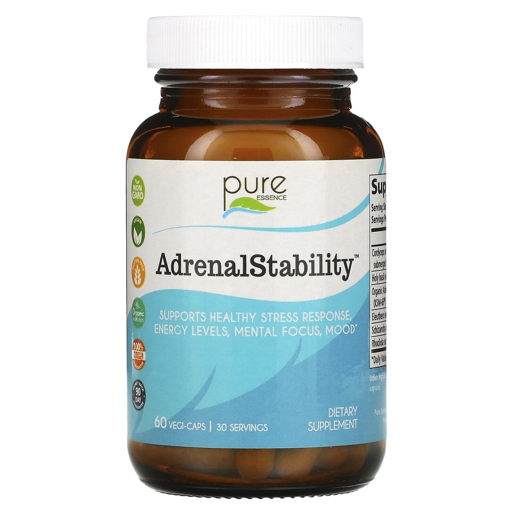 Pure Essence AdrenalEssence 60 Veggie Caps Dairy-Free, Gluten-Free, No
