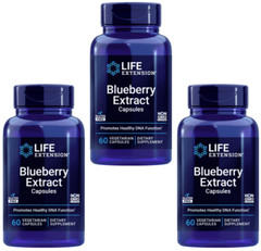3 PACK Life Extension Blueberry Extract for Healthy DNA Function 60 Veg Capsules