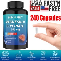 Cardiovascular Health Magnesium Glycinate 500 mg – 240 Capsules High Absorption