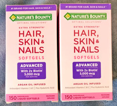 (2) Nature’s Bounty Optimal Solutions Hair Skin Nails Xtra Strength Biotin 150ea