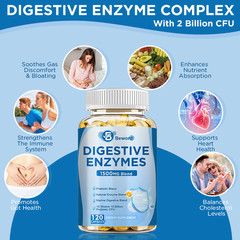 120Digestive Enzymes Prebiotic & Probiotics Gas,Constipation,Bloating Relief