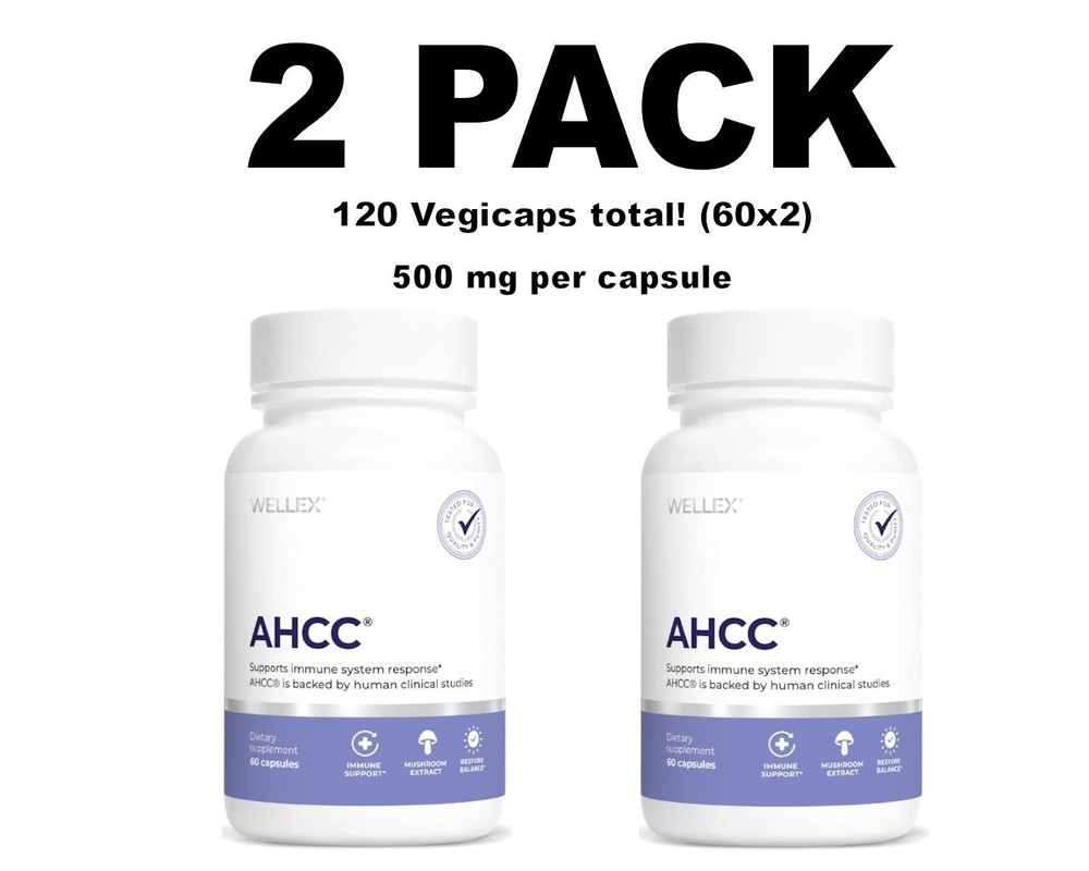 AHCC, 2 PACK, 500 mg per capsule (1,000 mg per serving), 60 Veggie Capsules each