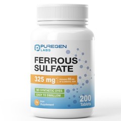 High Potency Ferrous Sulfate 325 mg Iron Supplement 200 Tablets, No Additives