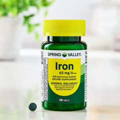 Spring Valley Iron General Wellness Dietary Supplement Tablets, 65 mg, 100 Count