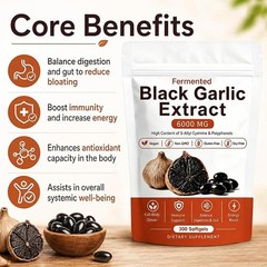 5X Fermented Black Garlic Extract, Natural Odorless Aged Garlic Supplements