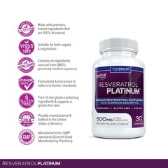 High Potency RESVERATROL PLATINUM Anti Aging Antioxidant, Blood Pressure Control
