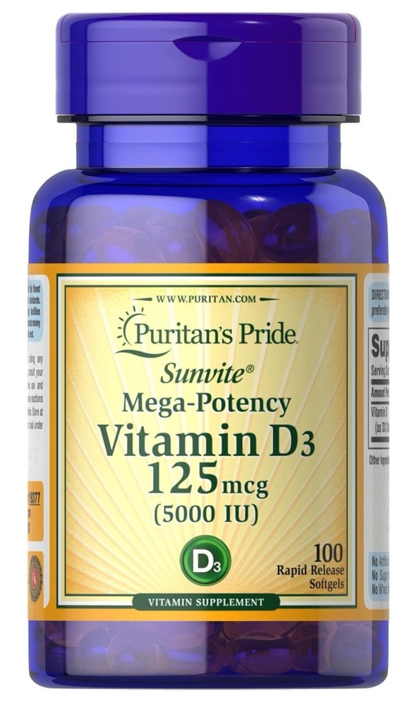 Puritan’s Pride Vitamin D3 5000 IU – 100 Softgels