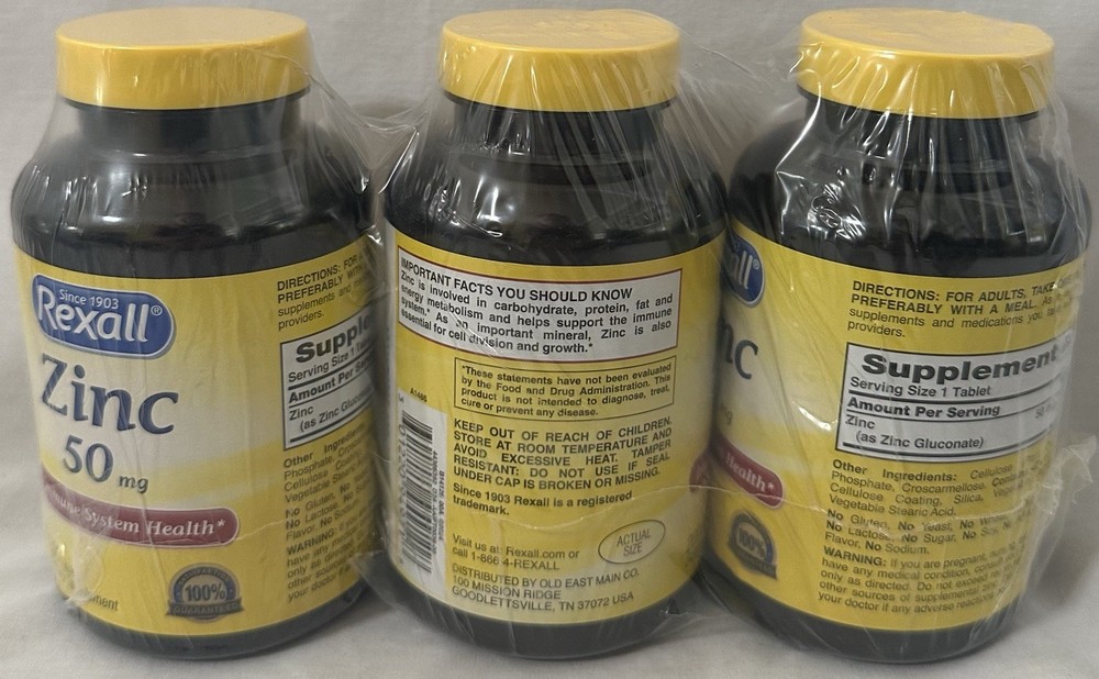 REXALL ZINC 50mg 100 Tablets Each (3 PACK) Exp 10/28 IMMUNE SYSTEM HEALTH Sealed