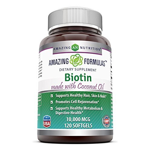 Biotin 10000mcg w/ Organic Coconut Oil Supports Hair, Skin & Nails 120 Softgels