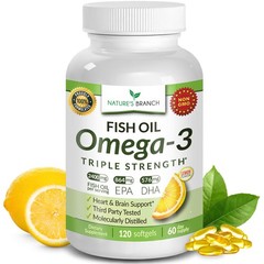 Triple Strength Omega 3 Fish Oil for Heart, Brain & Eye 120 Count (Pack of 1)