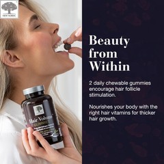 Hair Volume Gummies with 2500 mcg Biotin, Daily Vegan Vitamins for Hair, Skin,
