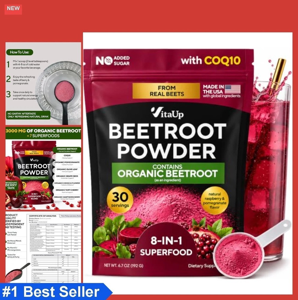 8 in 1 Organic Beet Root Powder CoQ10 Grape Seed Hawthorn Hibiscus Circulation